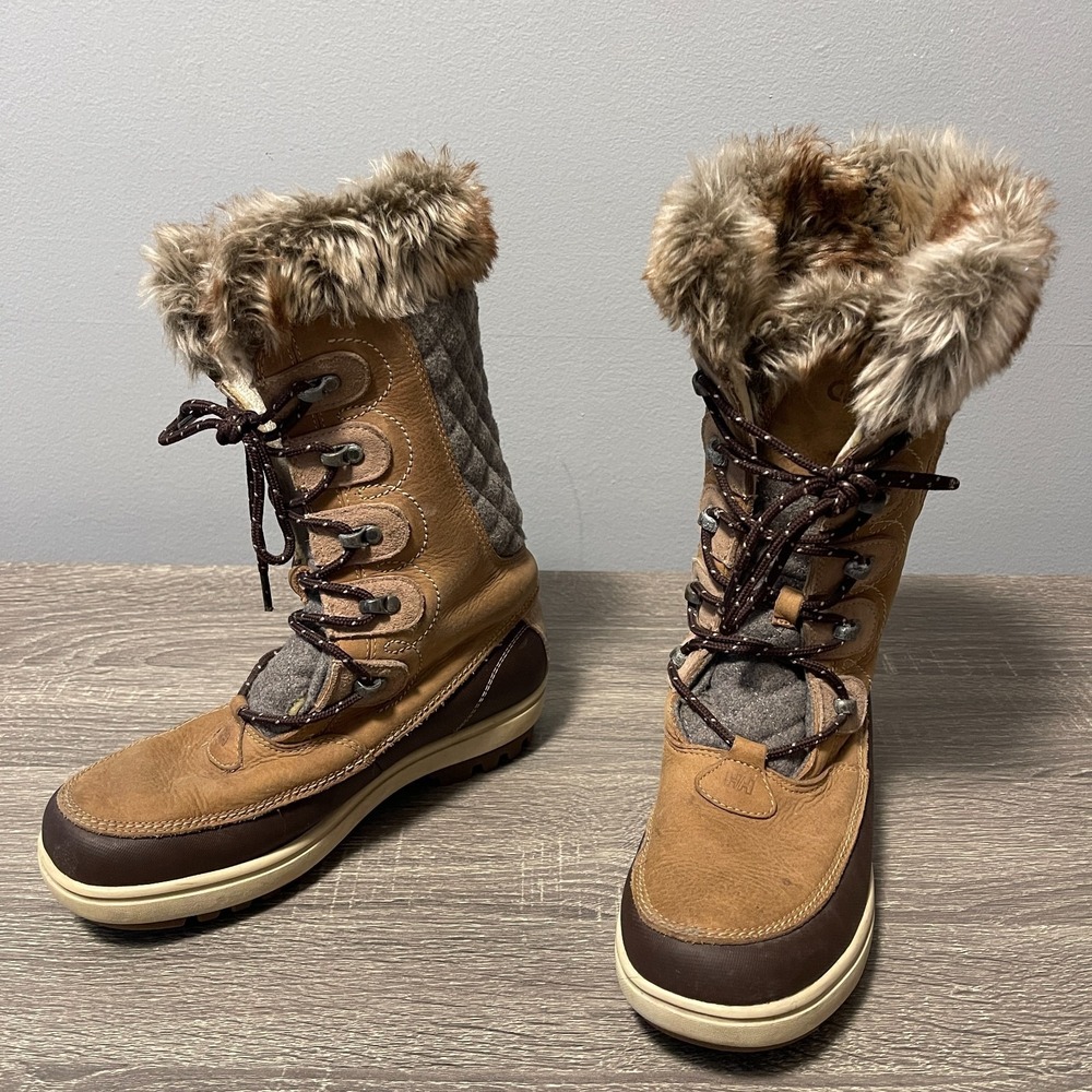 Helly Hansen Womens 7 Brown Faux Fur Lace Up Winter Snow Boots Sherpa Outdoor